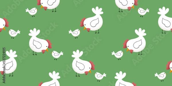 Fototapeta Easter chicken pattern, spring hen and chicken bird holiday seamless pattern