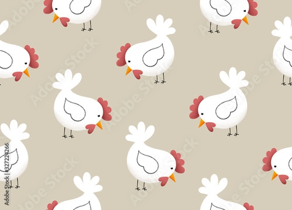 Fototapeta Easter chicken pattern, spring hen and chicken bird holiday seamless pattern
