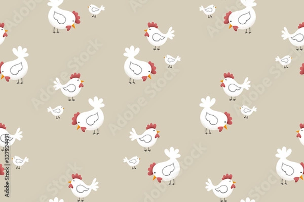 Fototapeta Easter chicken pattern, spring hen and chicken bird holiday seamless pattern