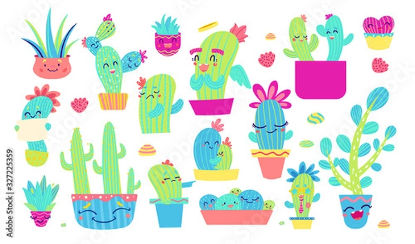 Obraz Funny cacti characters set