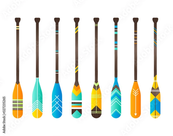 Fototapeta Set of realistic oar paddle. Isolated wood