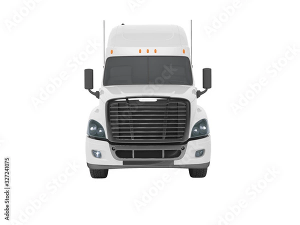 Fototapeta 3d rendering of white truck for cargo transportation front view on white background no shadow