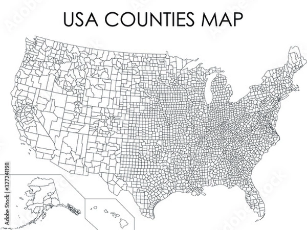 Obraz Black USA Counties Map on White Background