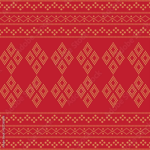 Fototapeta Seamless geometric background motif ulos batak. seamless traditional textile bandhani sari border. creative seamless indiant bandhani textures border design