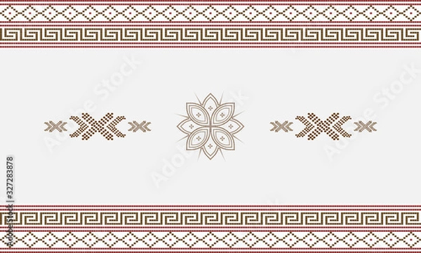 Fototapeta Seamless geometric ornamental pattern background. seamless traditional textile bandhani sari border. creative seamless motif ulos batak