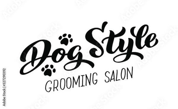 Fototapeta Dog style lettering for Grooming salon. Logo for dog hair salon, dog styling and grooming shop, store for pets. Hand draw vector illustration EPS 10 