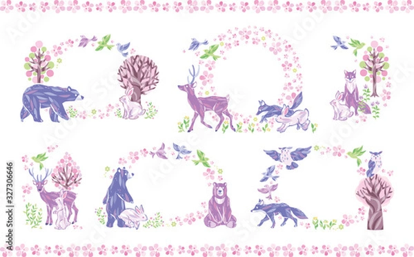 Fototapeta 春　桜　動物　フレーム　セット