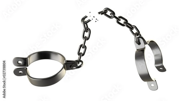 Fototapeta Broken shackles isolated on white background. 3D-rendering.