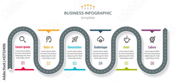 Fototapeta Vector Infographic design with icons and 6 options or steps. Infographics for business concept. Can be used for presentations banner, workflow layout, process diagram, flow chart, info graph
