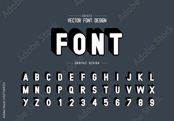 Fototapeta Shadow font and alphabet vector, Style typeface letter and number design