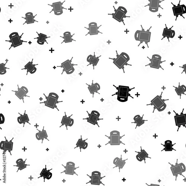 Fototapeta Black Cutting board and rolling pins icon isolated seamless pattern on white background. Kitchen utensils and equipment. Vector Illustration