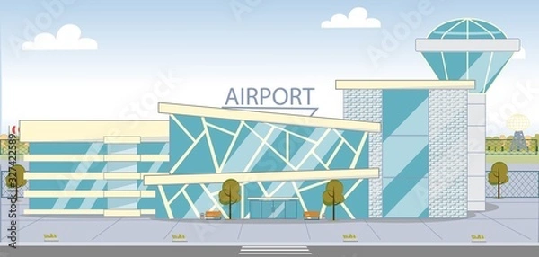 Fototapeta Modern Airport Building Exterior with Glass Walls