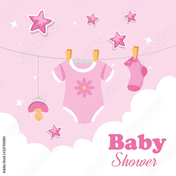 Fototapeta baby shower card with decoration hanging vector illustration design