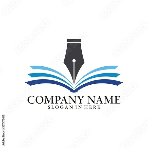Fototapeta Book education logo template illustration design. Smart learning education be conceived with pen above the book. Open book logo design.