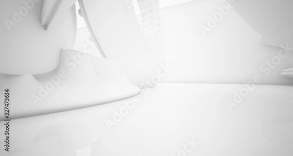 Fototapeta Abstract architectural background. White interior with smooth discs. 3D illustration and rendering.