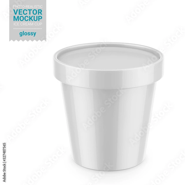 Fototapeta White glossy plastic container vector mockup.