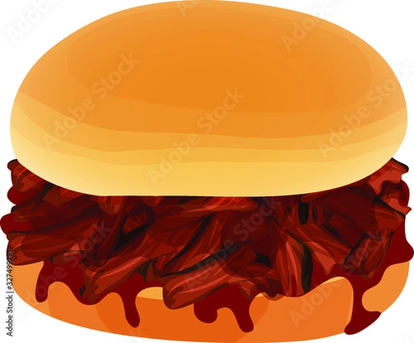 Obraz Chopped Beef Barbecue Sandwich with Barbecue Sauce