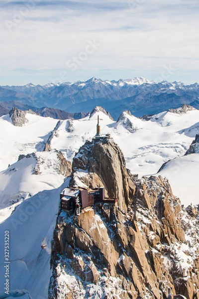 Fototapeta Altitude View of the Aiguille du Midi and the Snowy Alps Moutains Chain