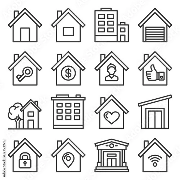 Fototapeta Home Icons Set on White Background. Line Style Vector