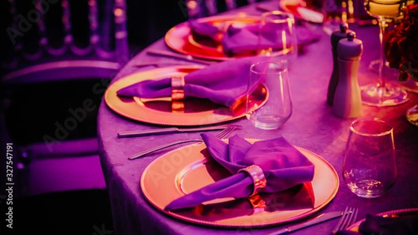 Obraz Elegant table setting with fork, knife and napkin