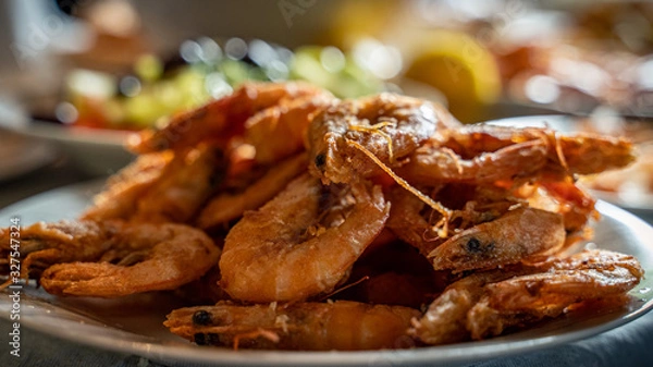 Obraz fresh crunchy fried shrimps plate