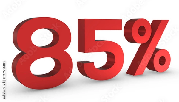Fototapeta Number Eighty Five Percent 85% Red Sign 3D Rendering Isolated on White Background