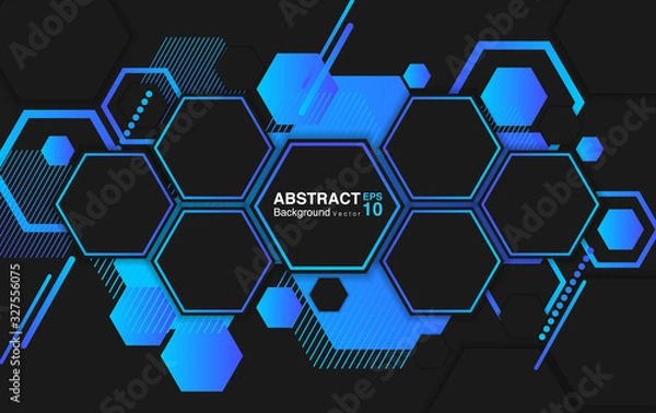 Fototapeta abstract background with hexagons. black and blue hexagons pattern background concept. futuristic background concept. Vector EPS 10