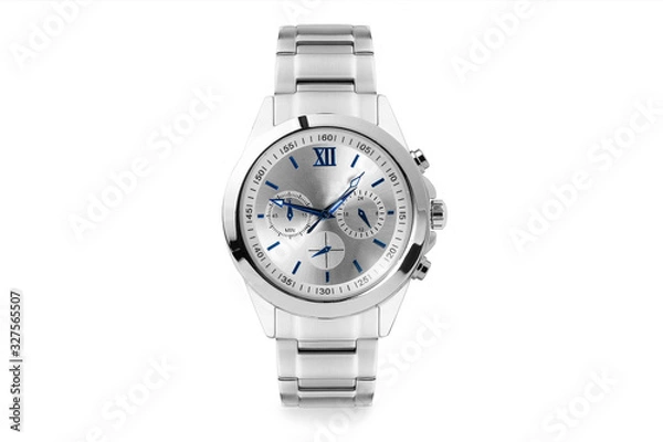 Fototapeta Luxury watch isolated on white background. With clipping path for artwork or design. Hand watch. Blue.