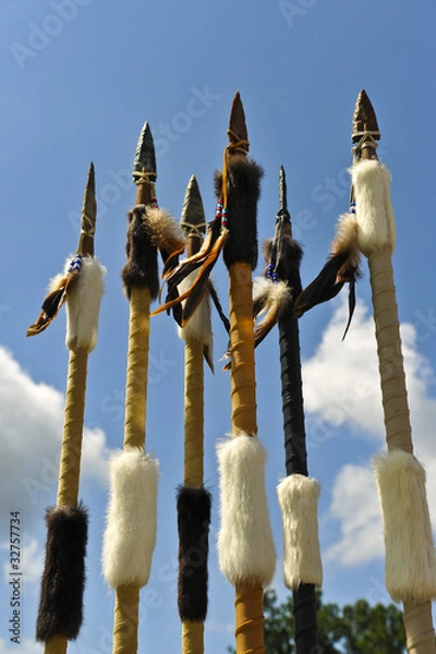 Obraz Native American ceremonial arrowhead with a blue sky background.