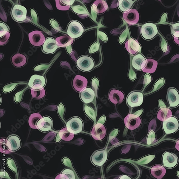 Fototapeta Seamless pattern of berries branch. Watercolor background.