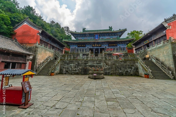 Obraz Main square in Nanyan Palace. Beautiful chinese palace sourrounded by pavilions and temples. Wudang Mountain, Hubei province, China