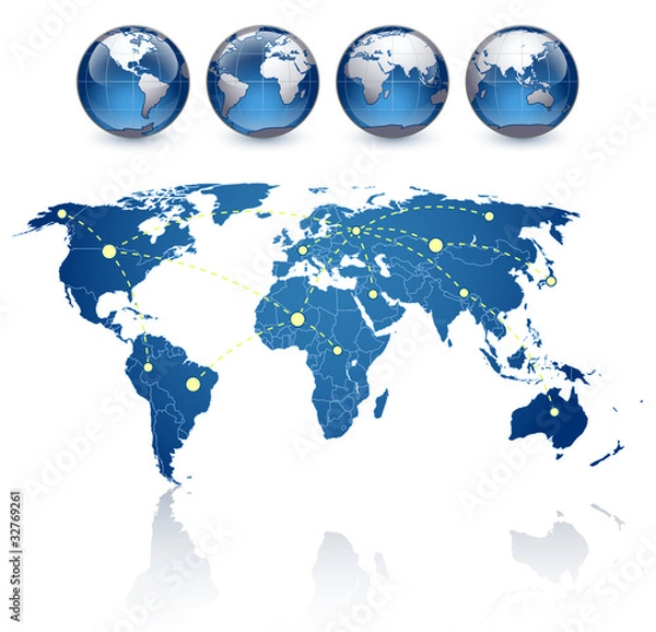 Fototapeta world map and globes