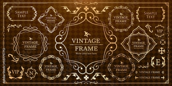 Fototapeta 高級感のあるビンテージ調のフレームデザインセット　罫線　枠　ウエディング　ビンテージ　アンティーク