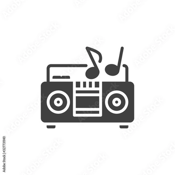 Obraz Audio tape recorder vector icon. filled flat sign for mobile concept and web design. Retro tape recorder and musical notes glyph icon. Retro music symbol, logo illustration. Vector graphics