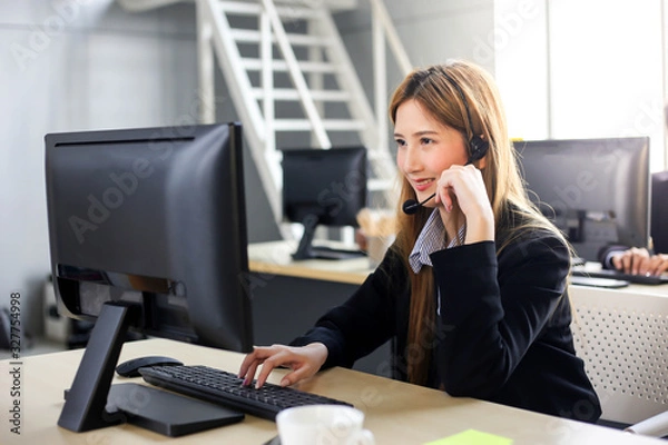 Fototapeta Asia call center workers or Confident business  with headset,Customer suppor