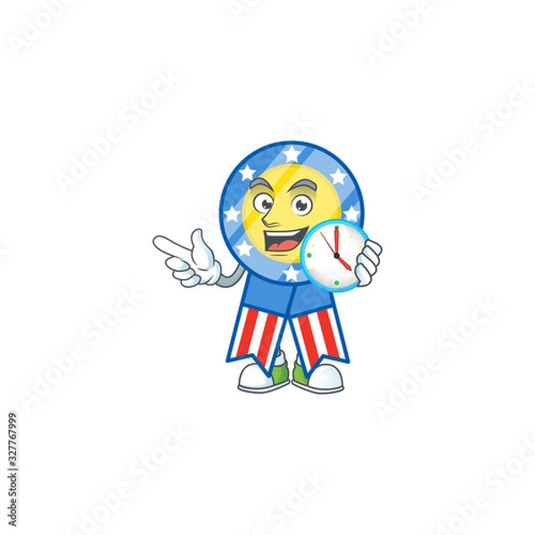 Fototapeta USA medal cartoon character style with a clock