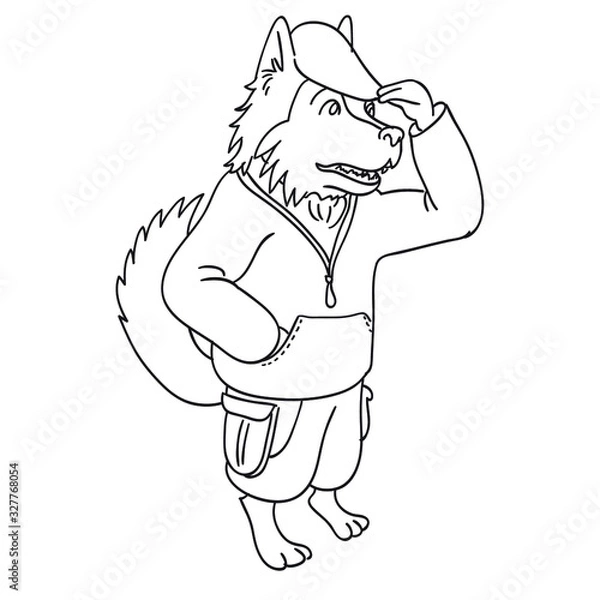 Fototapeta Geltelman Shepherd dog. Friendly dog is expressing surprise and happyness. Lovely cartoon character isolated on background. Vector illustration for greeting card, poster, kids clothes