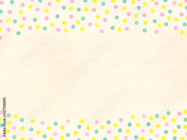 Fototapeta ピンクとグリーンとイエローの水玉背景-ベージュ