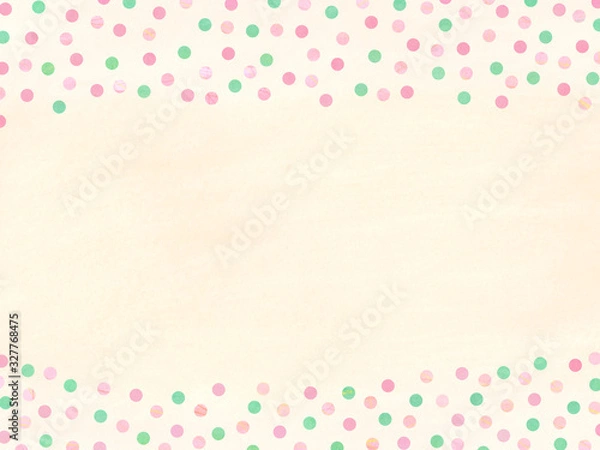 Fototapeta ピンクとグリーンの水玉背景-ベージュ