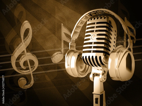 Obraz Microphone on abstract musical background
