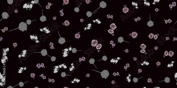 Obraz Hand- drawn astra flowers seamless pattern on color background for fabric or surface design.