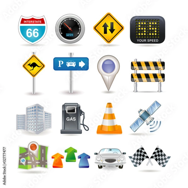 Obraz road and car icon set