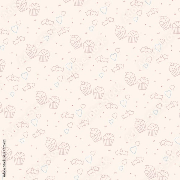 Fototapeta カップケーキ　ハート　シームレス　パターン