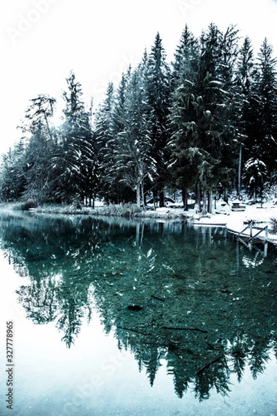 Fototapeta Swiss Mountain Lake in winter