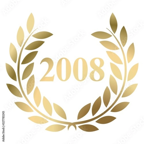Fototapeta Year 2008 gold laurel wreath vector isolated on a white background 
