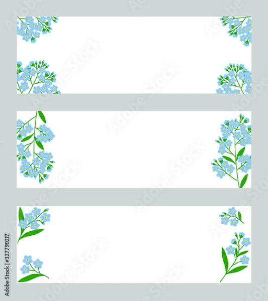 Fototapeta Forget me nots flower postcard  invitation frame set vector spring botanical illustration
