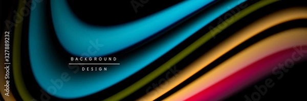 Fototapeta Сolorful flow poster. Wave liquid lines and shapes in black color background. Vector Illustration
