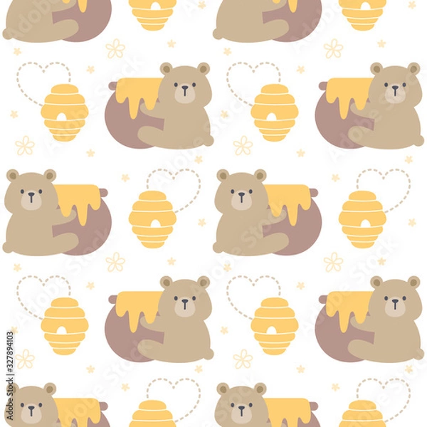 Obraz Bear hugging honey jar seamless pattern background