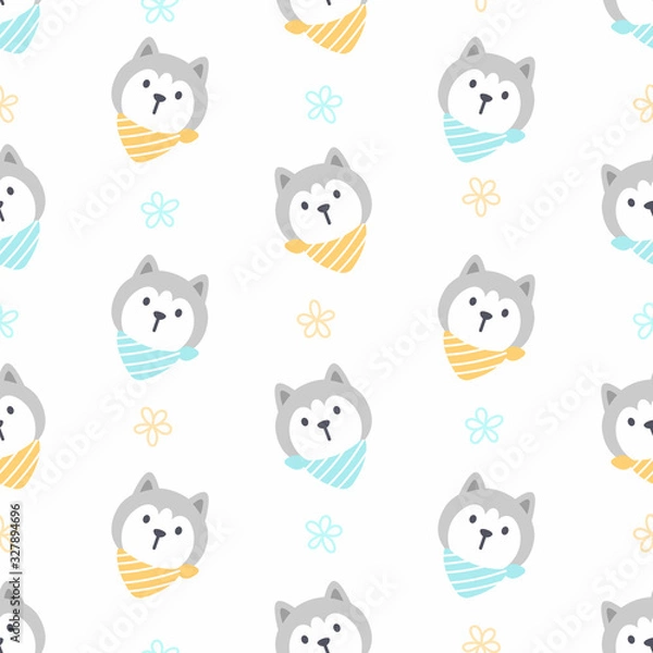 Obraz Siberian husky with collar seamless pattern background