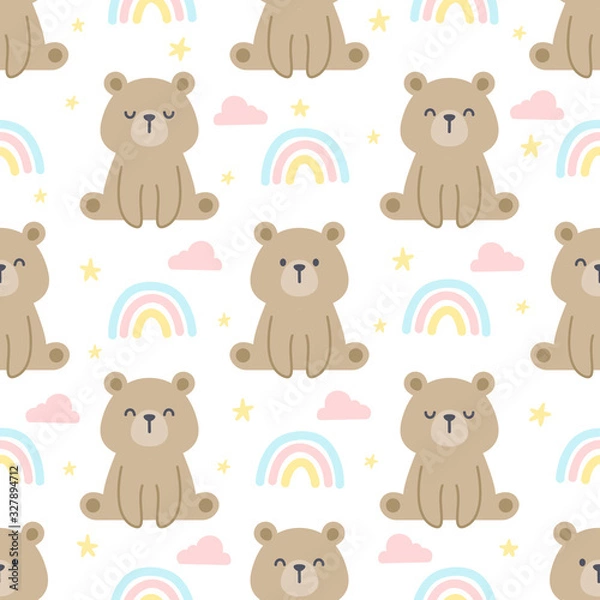 Fototapeta Teddy bear and rainbow seamless pattern background